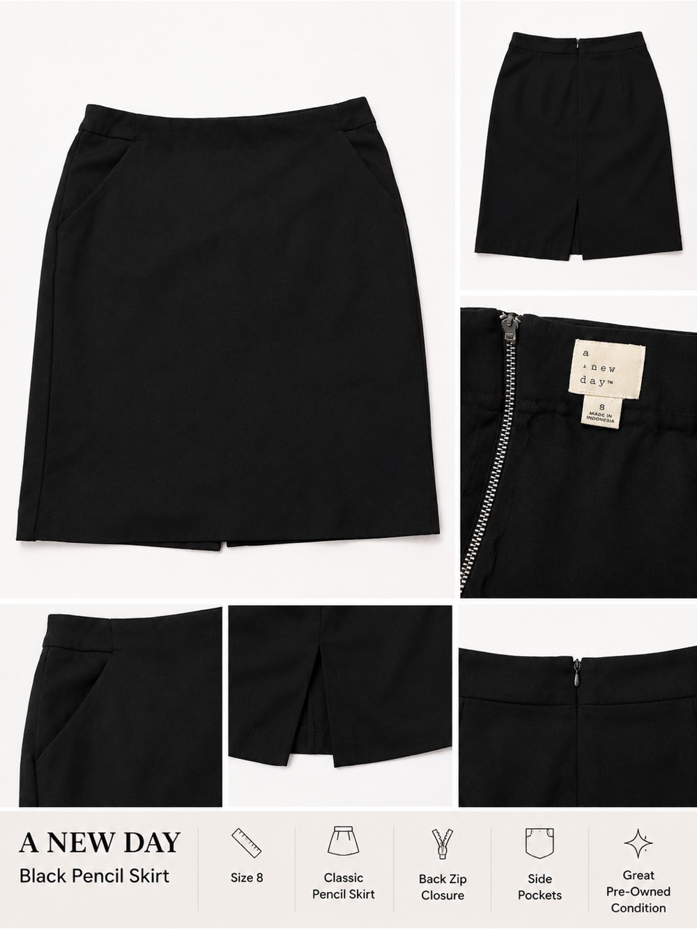 a new day Black Pencil Skirt with Back Zip